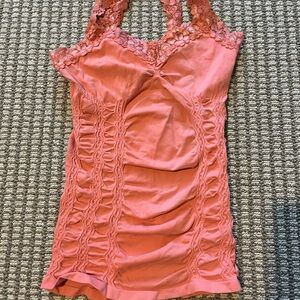M. Rena Coral Lace Trim Top